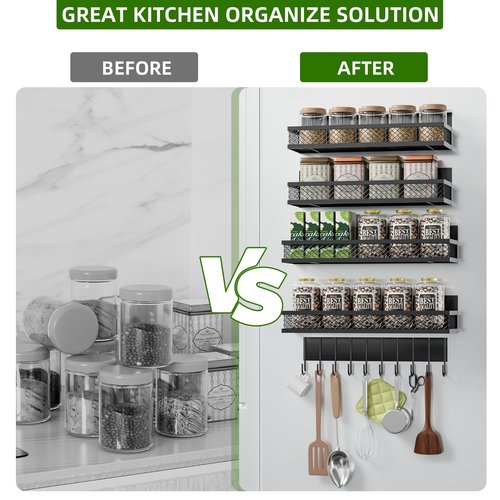 Umomi Magnetic Spice Rack for Refrigerator, 5 Pack Magnetic Shelf for Refrigerator, Moveable Fridge Magnetic Spice Racks with 10-Hook Rack for Kitchen Organizers and Storage