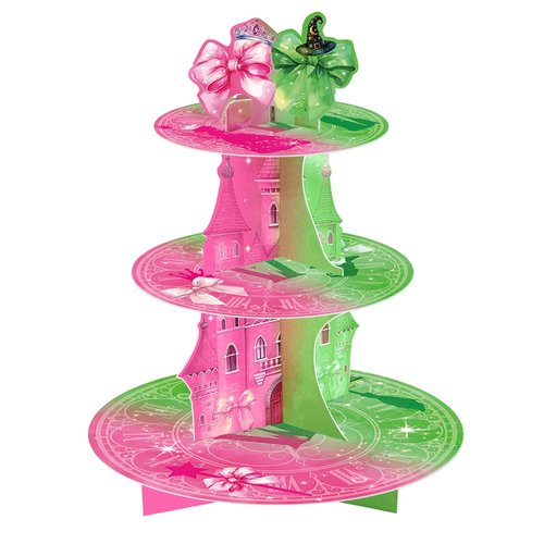 Lukniuo Witch Cupcake Stand 3Tier Witch Birthday Party Cake Stand Pink and Green Cupcake Stands Witches Dessert Tower Holder for Green Pink Birthday Party Cake Table Dessert Tower Decorations ﻿