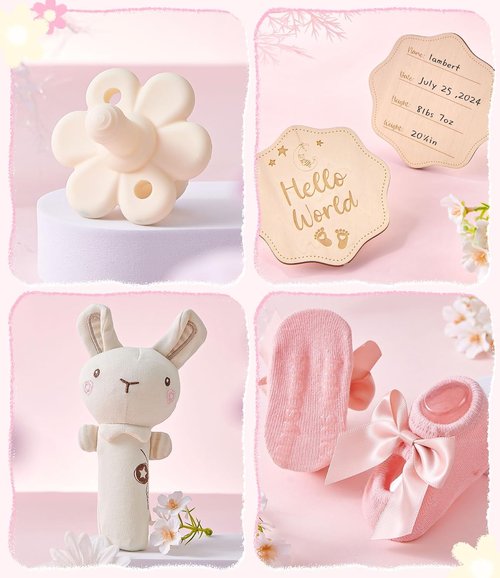 Golray Baby Girl Gift Basket - Adorable Rattle, Blanket & Bodysuit Set | Perfect for Baby Showers & Gender Reveals