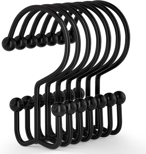 Goowin Shower Curtain Hooks - 12 Durable Rust-Proof Black Rings for Easy Glide Installation