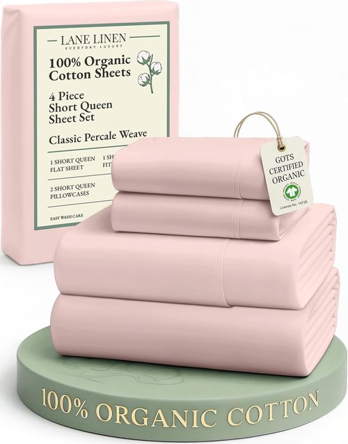 **LANE LINEN RV Queen Sheets Set - 100% Organic Cotton with 15" Deep Pocket Fitted | Short Sepia Rose**