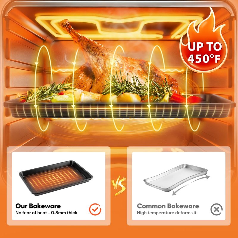 2 Pack Quarter Sheet Pan 12.8x9, Cookie Sheets for Baking 0.8mm Thick Non Stick Baking Sheets for Oven Heavy Duty Baking Trays