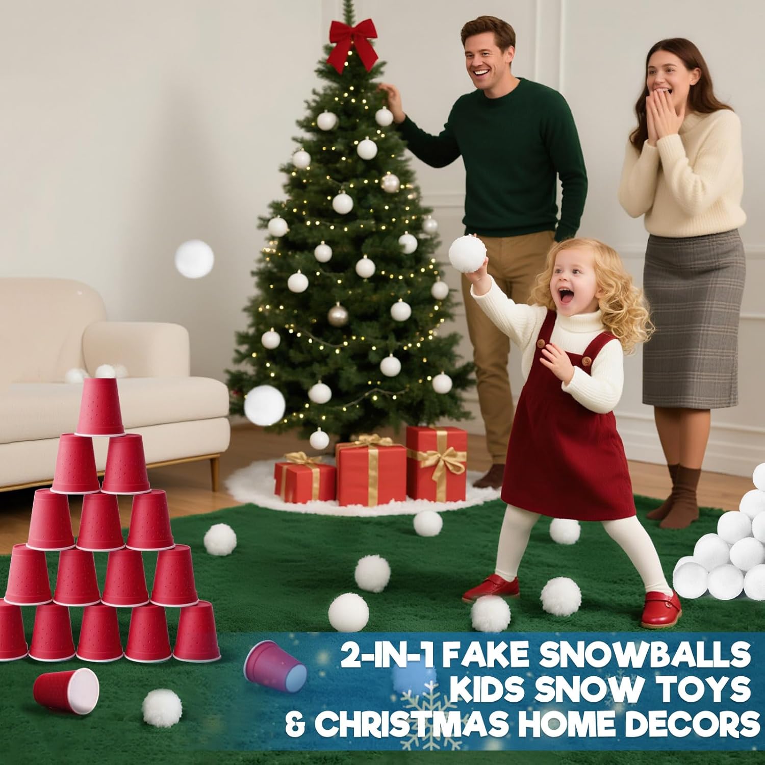 Skiennix 60 PCS Fake Snowballs - 2 Inch Indoor Christmas Decorations for Family Fun & Parties
