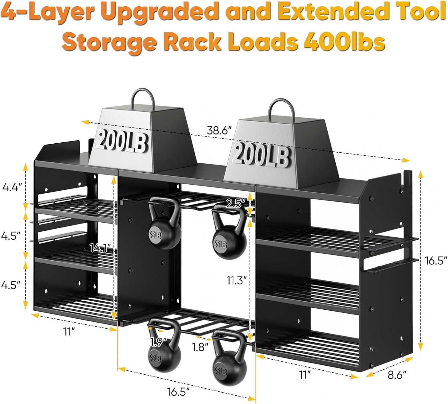POKIPO Large Power Tool Organizer - Heavy Duty Wall Mount Drill Holder for 8 Drills | Black Utility Rack