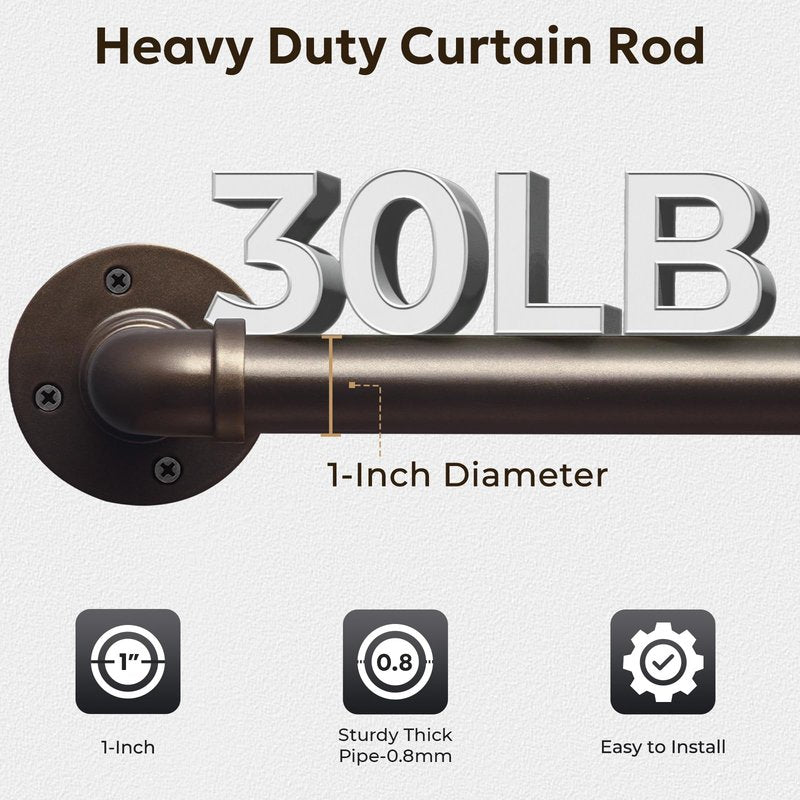 Zeerobee Curtain Rods for Windows 120 to 240, 1 Inch Industrial Wrap Around Antique Bronze Curtain Rod, Indoor/Outdoor Room Divider Adjustable Drapery Pole, 120"-240"
