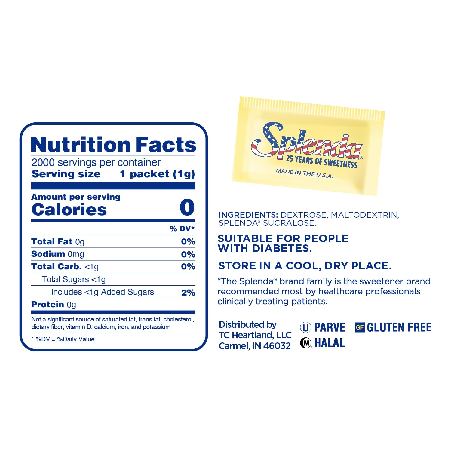 SPLENDA Zero Calorie Sweetener - 2000 Packets for Guilt-Free Sweetening