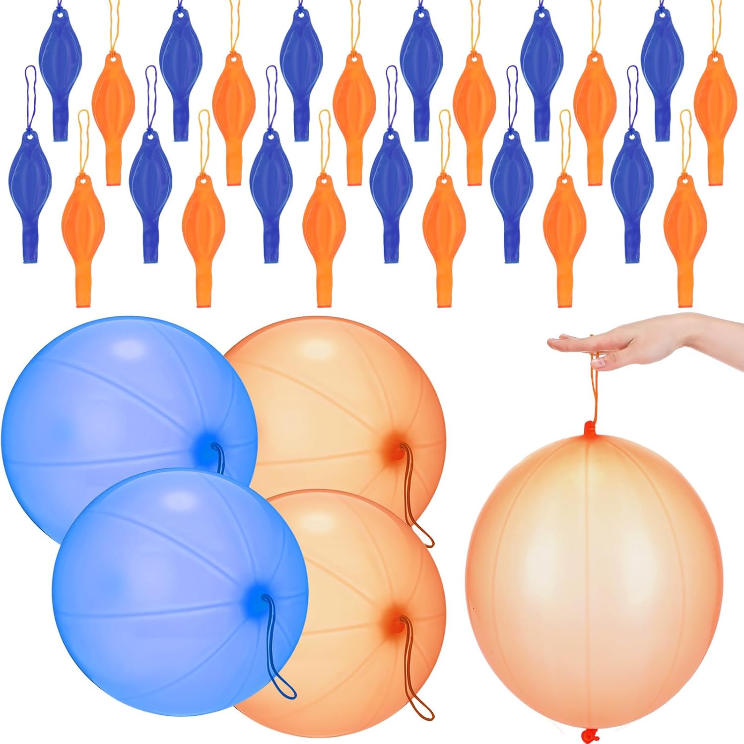 Soulchen Punch Balloons - 24 Pcs Blue & Orange Party Favors for Kids' Birthday Celebrations | Thickened Design with Rubber Band Handle