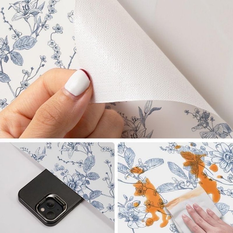 WY-BSO Adhesive Shelf Liner,Light Blue Textured Floral Contact Paper for Cabinets,Vinyl Film Decorative Drawer Liner for Bedroom Dresser Sticker (Light Blue, 17.3 inch x 118 inch)