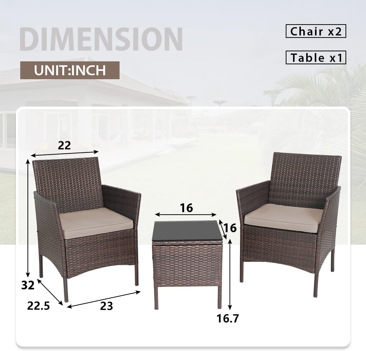 Skiennix 3-Piece Outdoor Wicker Bistro Set - Stylish Patio Furniture with 2 Chairs & Coffee Table