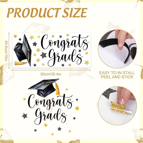 FYSUIMU Graduation Cap Decal - Black & Gold Welcome Sign for Party Backdrop & Balloon Arch Decor