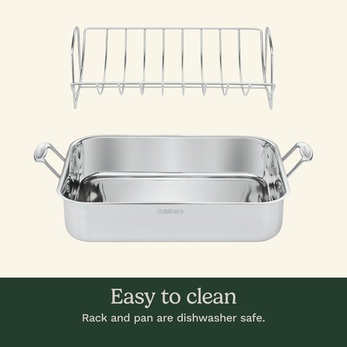 Cuisinart 16-Inch Roasting Pan, Induction Compatible Premium Rectangular Roaster Pan With Rack, Stainless Steel Roasting Pan with Rack, Large Capacity, Dishwasher Safe