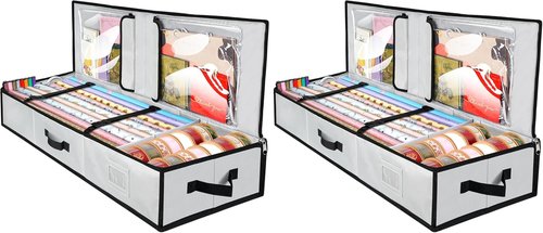 BALEINE Gift Wrap Storage Organizer - Durable 600D Oxford Fabric with Flexible Partitions | Gray, 40" (Pack of 2)