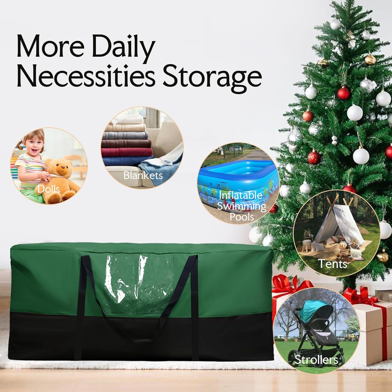 Skiennix Christmas Tree Storage Bag - Fits Up to 10 Ft Tall Trees | Heavy Duty 600D Oxford Material, Dampproof Design with Reinforced Handles & Dual Zipper