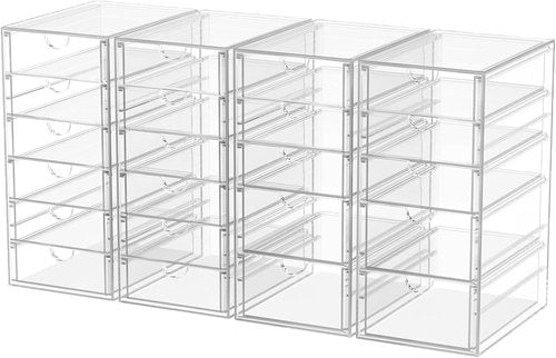 Caktraie Desk Organizer - 22 Drawer Plastic Storage Bins for Office & Makeup | 4-Pack Set
