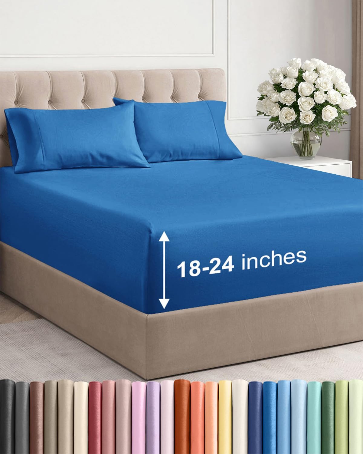 Skiennix Extra Deep Twin XL Sheet Set - 4-Piece Cooling Bedding - Soft, Wrinkle-Free Royal Blue