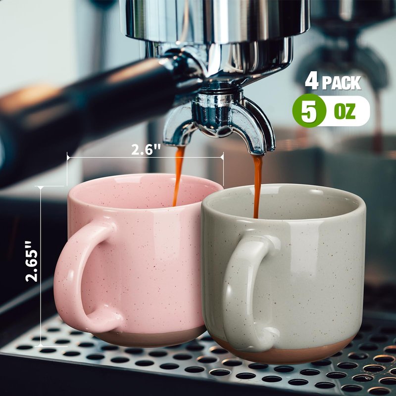Gencywe Morandi Color Ceramic Mini Espresso Cups Set of 6, 5 oz Expresso Mugs with Handle, Porcelain Coffee Mugs Demitasse Cups, Modern Style Cups, Microwave Dishwasher Safe Suit for Espresso Machine