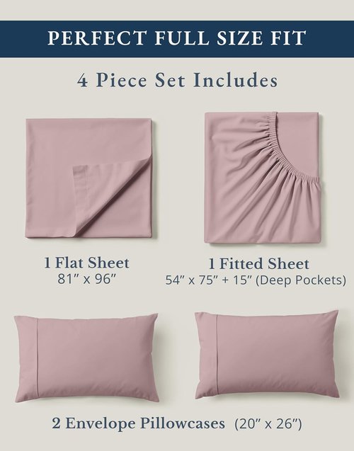 **LANE LINEN Eco-Friendly 100% Organic Cotton Full Bed Sheets | Naturally Cooling, Deep Pocket, Lilac**
