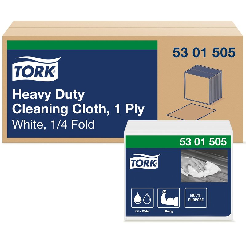 Tork Heavy Duty Cleaning Cloth White , 1/4 Folded with exelCLEAN Technology, 6 x 50 Cloths, 5301505