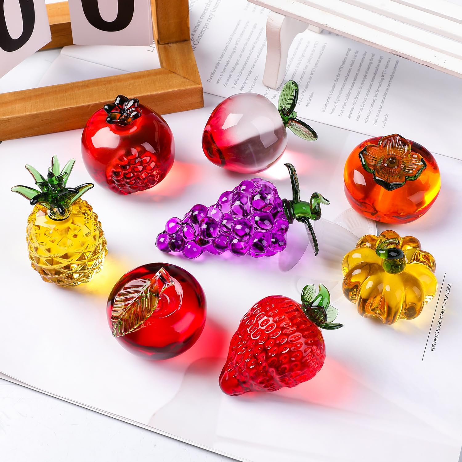 Skiennix Crystal Fruits Collectibles - Set of 2 Peach & Pomegranate Figurines | Elegant Glass Decor for Home & Office