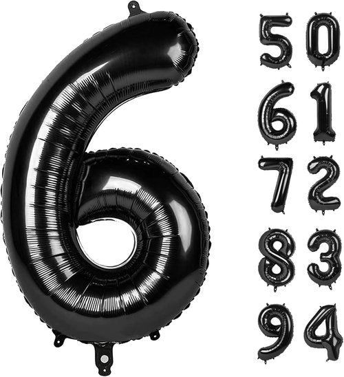 IWERP Black 40-Inch Number Balloon - 6th Birthday Decorations with Gold Accents | Reusable & Self-Sealing