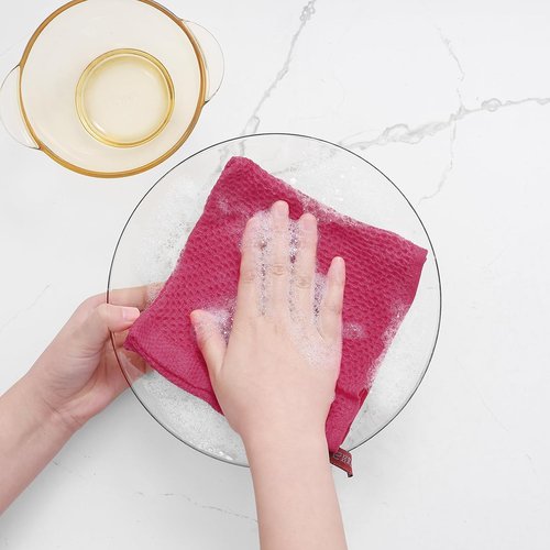 Homaxy Kitchen Dish Cloths - 100% Cotton Waffle Weave, Ultra Soft & Absorbent, 12x12 Inches, Hot Pink | 6-Pack
