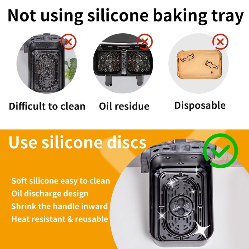 2PCS Silicone Air Fryer Liners, Reusable Silicone Liners for Ninja DZ401, DZ550, DZ302, Ninja Foodi Dual Air Fryer Accessories Baking Tray for 10 QT Airfryer Baskets