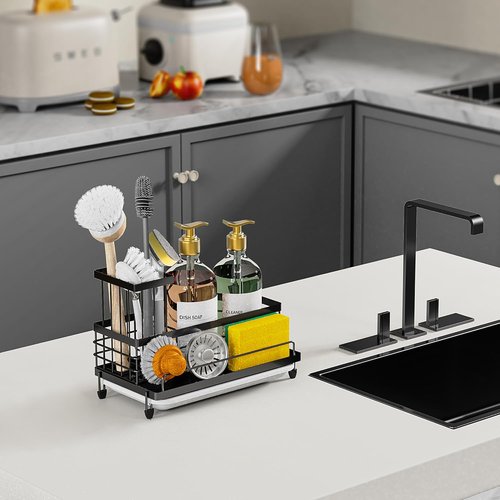 Cisily Kitchen Sink Caddy Organizer - Rustproof Non-Slip Sponge & Dish Brush Holder | Large Capacity Essentials