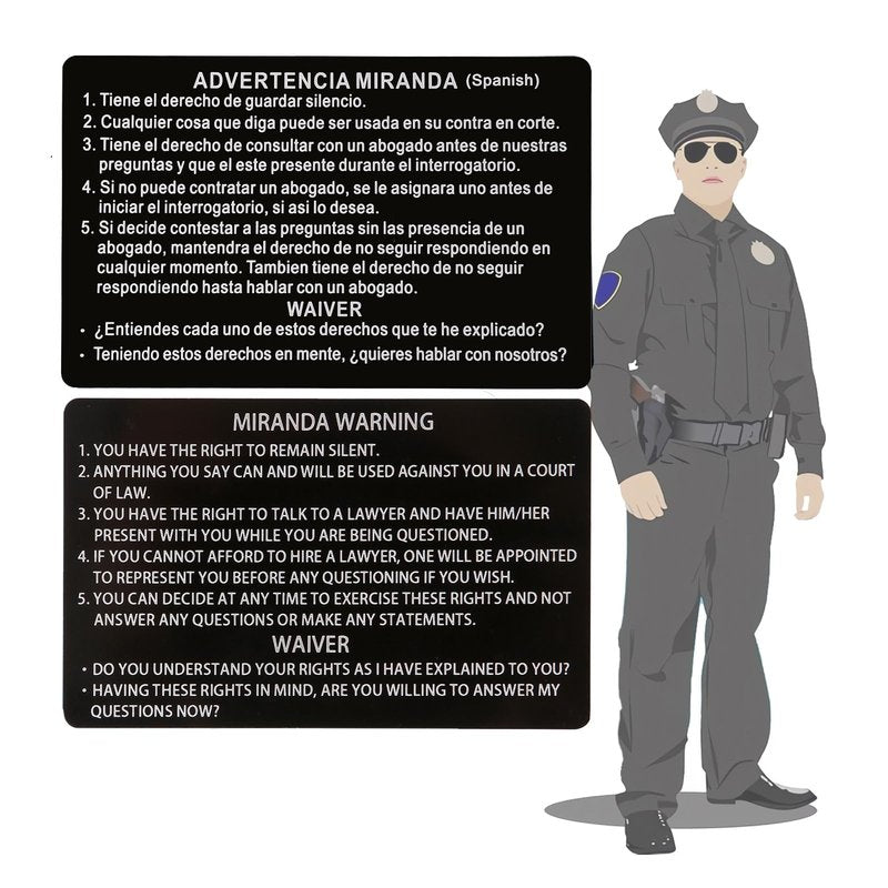 Velinpun 20 PCS Spanish and English Metal Miranda Warning Card Police, Aluminum Miranda Rights Card for Law Enforcement, Police (20PCS Black)