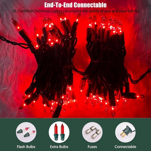 HISHINY Christmas Lights - 100 Count Red String Lights | UL Certified for Indoor & Outdoor Decor (21 Feet)