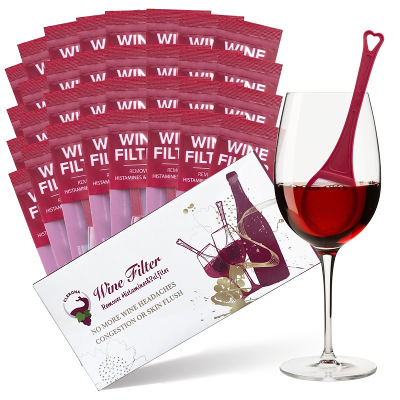 Clerona Wine Filters, the Wine Purifier, Sulfite and Histamines Remover - Naturally Eliminate Allergies & Sensitivities (Pack of 32)