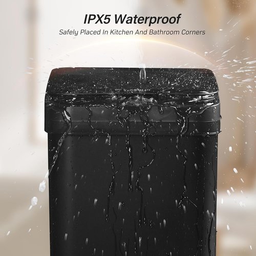 FRESHLIX Automatic Motion Sensor Bathroom Trash Can - 2.6 Gallon Touchless Waterproof Bin | Black