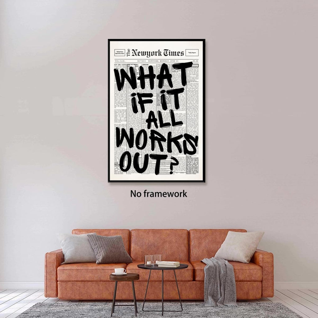 Trendy What If It All Works Out Poster - Black & White Inspirational Wall Art | Motivational Quote Print 16x24