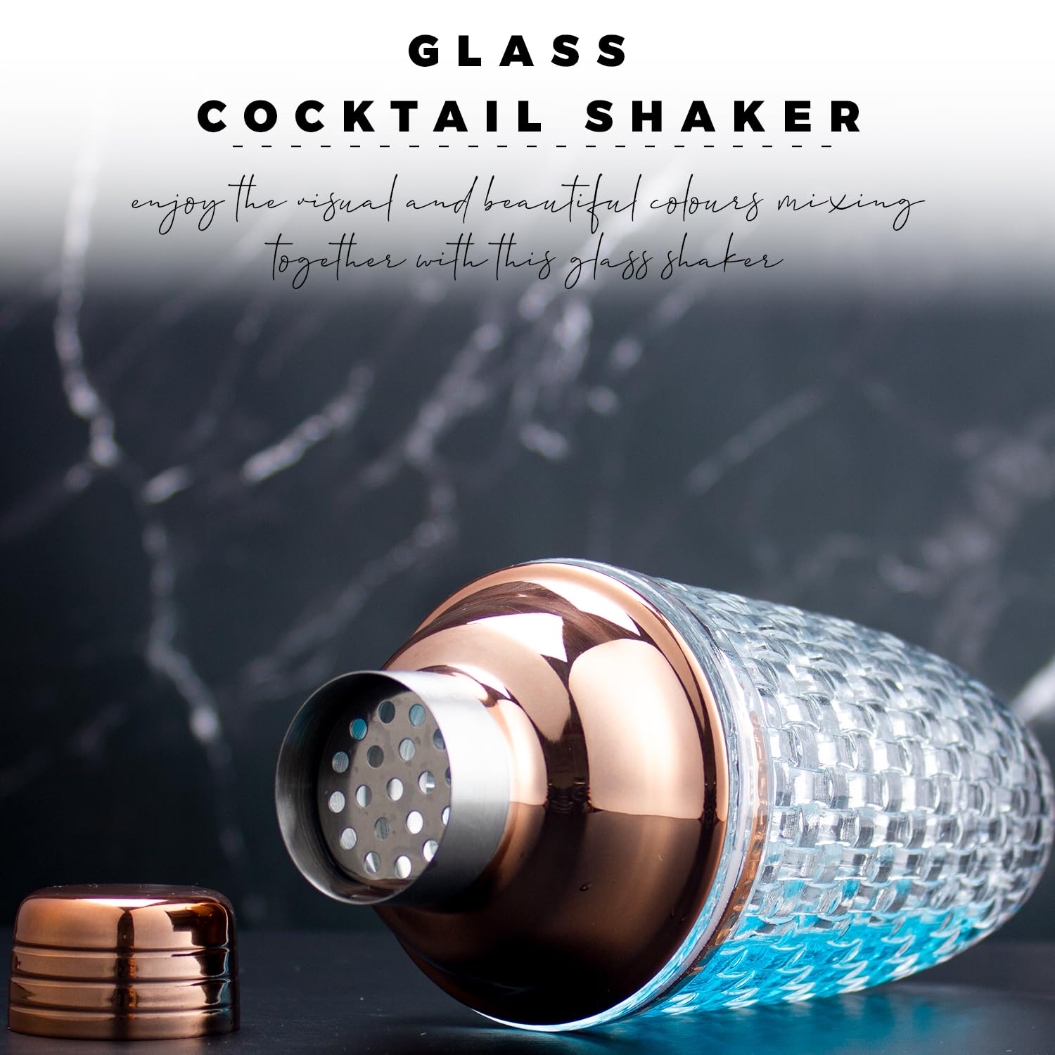 Gbuxska Glass Cocktail Shaker Set - Drink Shakers Cocktail and Cocktail Shakers, Glass Shaker Bottle for Bars, Whiskey, Cocktails (Rosegold)