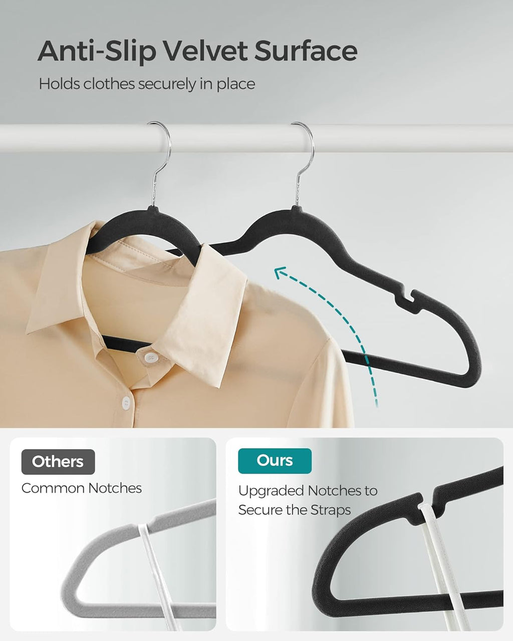 SONGMICS Velvet Hangers - 60 Pack Non-Slip Clothes Hangers with 360° Swivel Hook | Ink Black