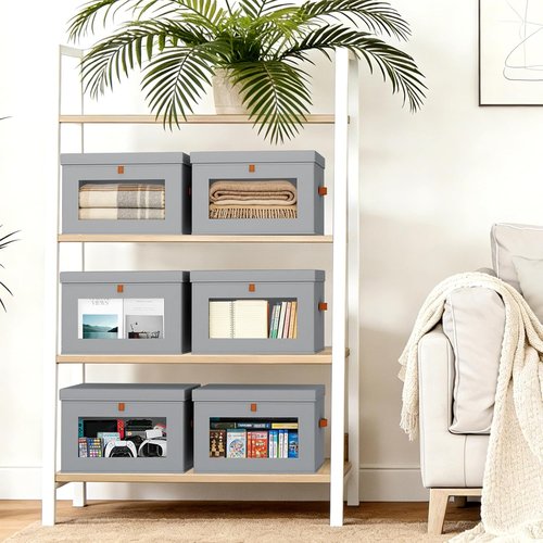 DIMJ Storage Bins with Lids - 4 Pack Large Fabric Closet Organizers for Books, Clothes & Blankets