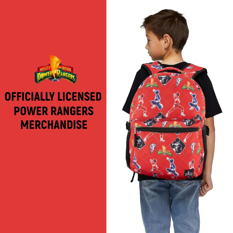 Power Rangers Classic Allover Backpack - Red, Pink, Black, Green Yellow and Green Ranger - Official School Bookbag (Red)