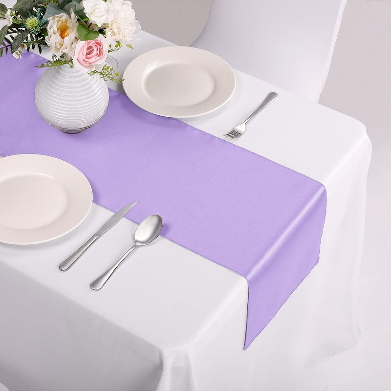 15-Pack Satin Table Runner Lavender 12 x 108 inches Long, Table Runners for Wedding, Birthday Parties, Banquets Decorations（15 Pack, 12x108 Inch, Lavender）