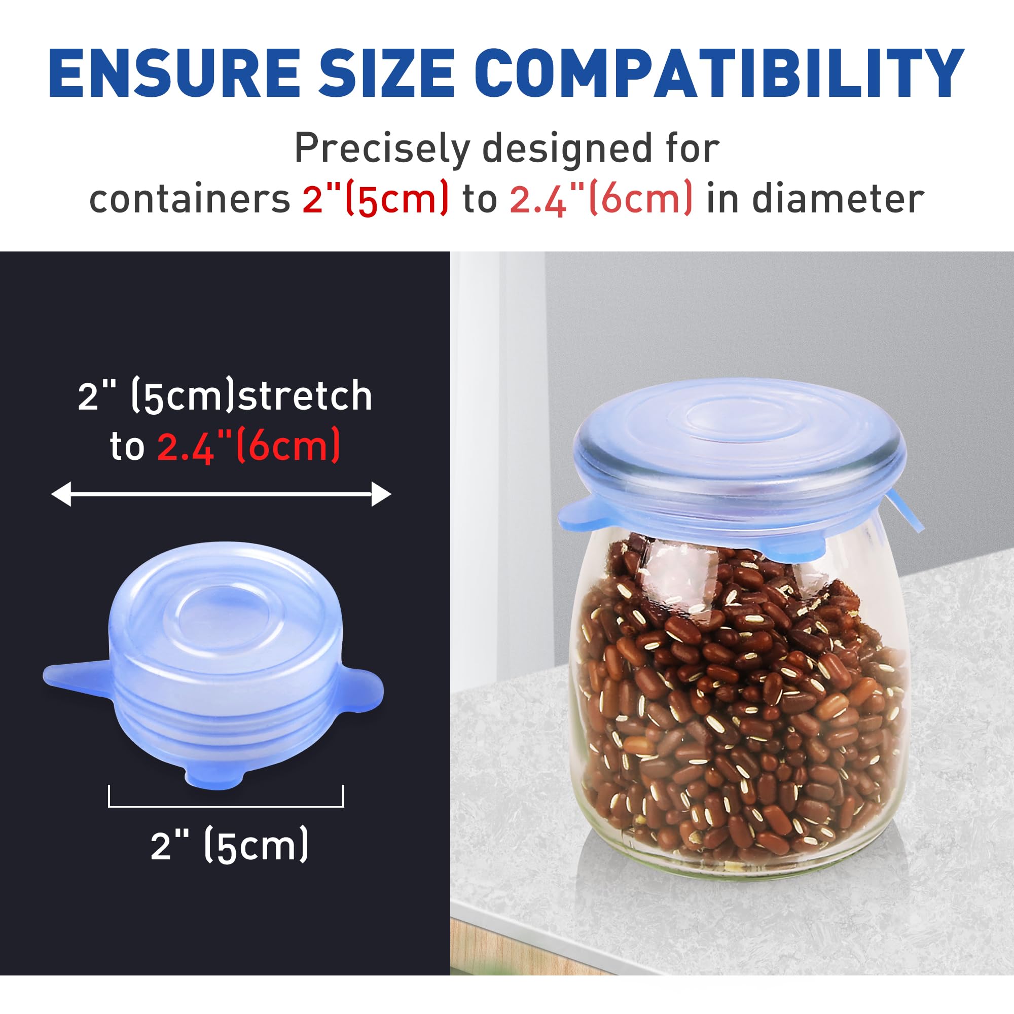 Extra Small Silicone Stretch Lids 2 Inch Reusable Silicone Jar Cover lids to Fit 2 Inch to 2.4 Inch Blue 8 pcs