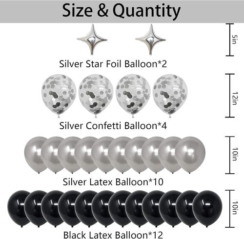 30th Birthday Party Decorations | Black & Silver Theme with Balloons & Banner for Men & Women
