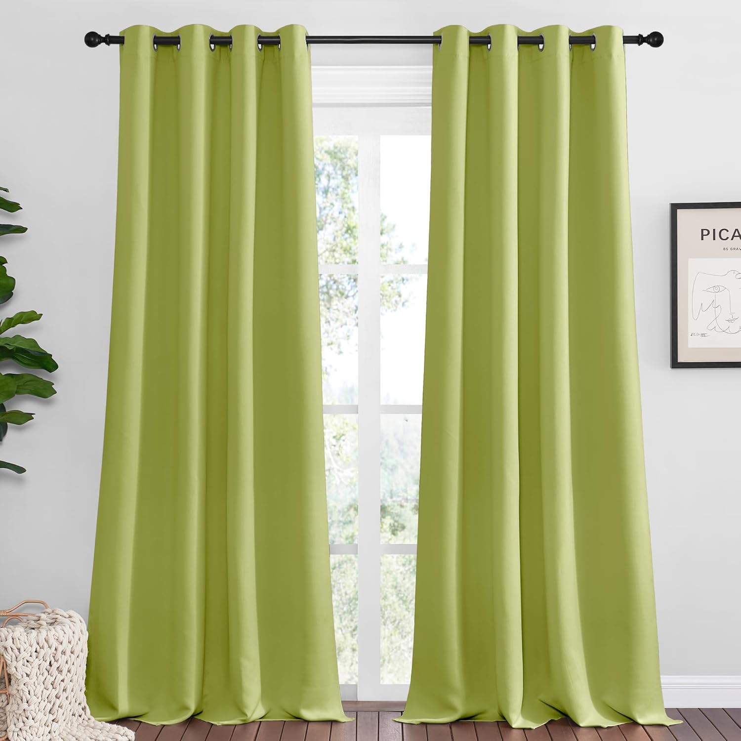 NICETOWN Fresh Green Blackout Curtains - 120 Inch Thermal Insulated Drapes for Large Windows | 2 Panels, 55" Wide