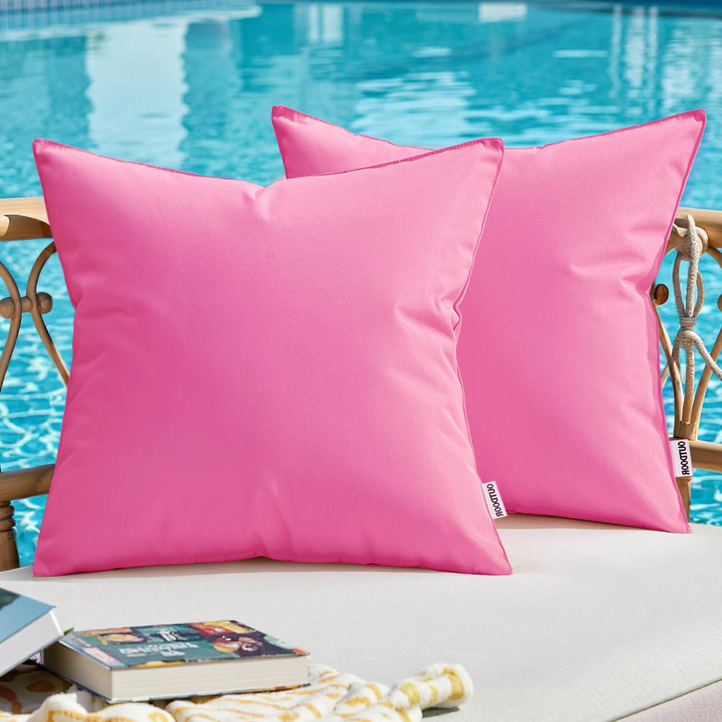 MIULEE Outdoor Pillow Covers Pink Waterproof Decorative Patio Throw Pillow Covers Fade Resistant for Furniture Tent Couch Sofa Living Room Pack of 2 Spring Summer Pillowcases 18x18 Inch