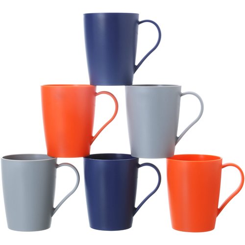 Hawnn Coffee Mugs Set of 6, 12 Ounce Unbreakable Coffee Cups with Handle, 3 Basic Colors, Reusable Plastic Mugs Dishwasher Safe