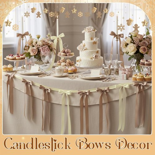 Lyrow 36 Pcs Champagne Ivory Satin Ribbon Bows - Elegant Decor for Weddings, Parties & DIY Projects (19.7" x 5.28")