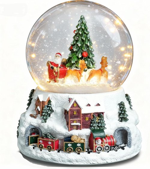 Christmas Snow Globe - LED Light Musical Snowflakes | 5.9 Inch Santa Claus & Christmas Tree Decoration