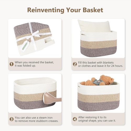 ECDYQXVU Cotton Rope Storage Basket - Woven Organizer for Shelves, Clothes & Towels | 15x10x9 Inches, White/Brown