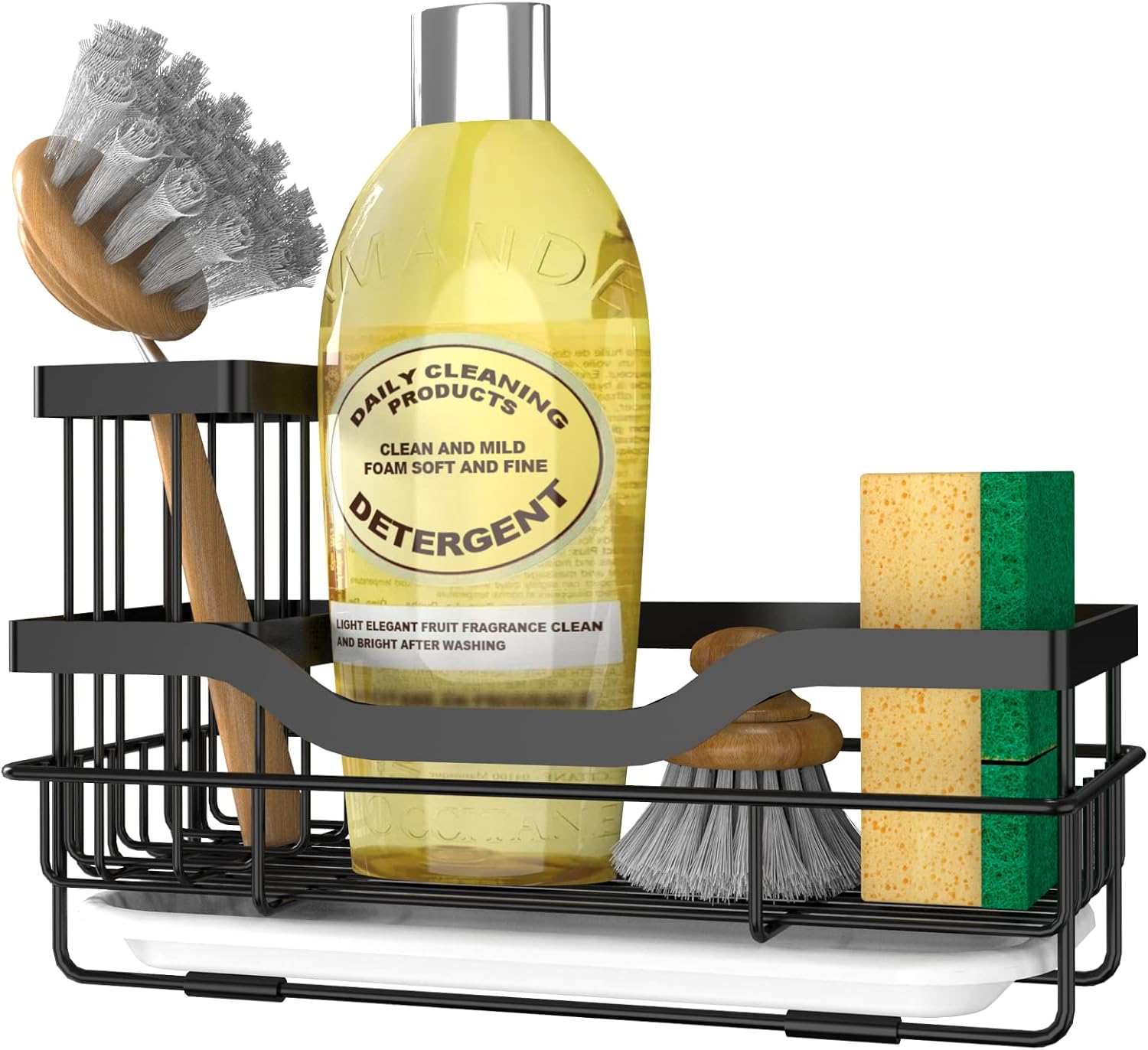 Skiennix Sponge Holder - Multifunctional Rustproof Kitchen Sink Organizer with Detachable Brush Holder & Drain Tray
