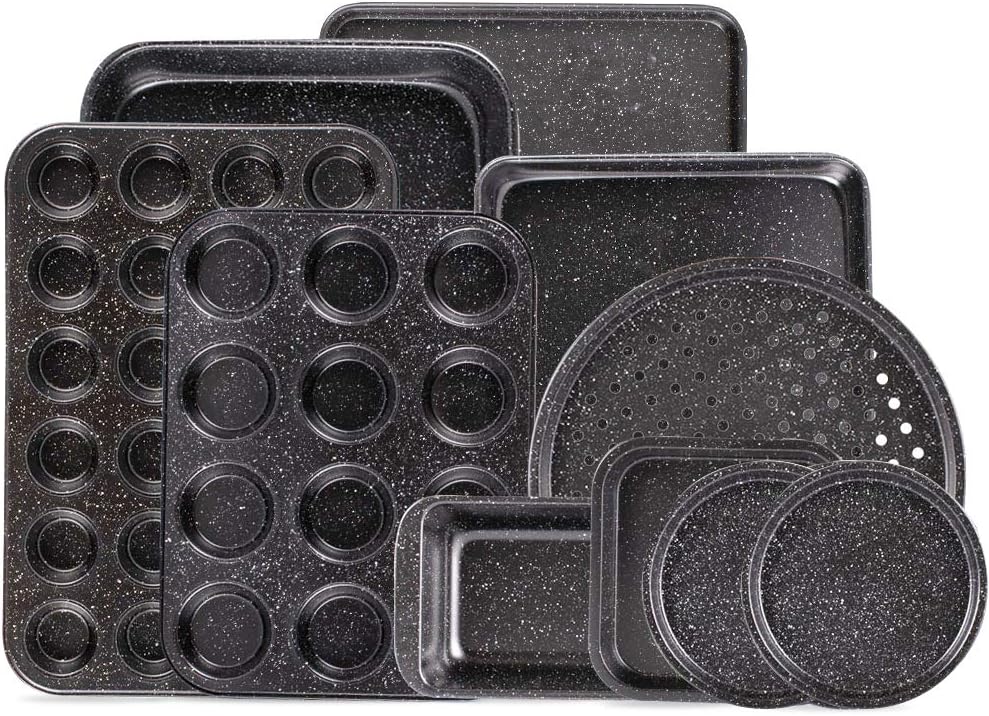 Skiennix 10-Piece Nonstick Baking Set - Versatile Bakeware with Ceramic Coating in Black