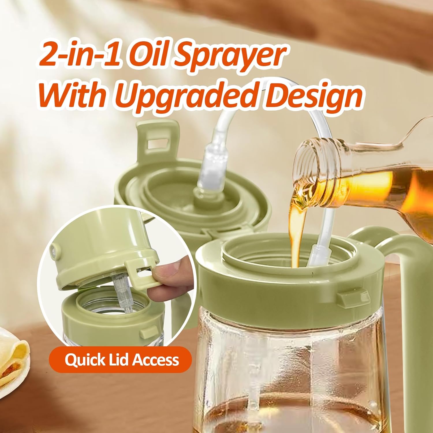 YARRAMATE 16oz Easy Refillable Oil Sprayer - Food-Grade Glass Oil Mister for Cooking & BBQ | Green