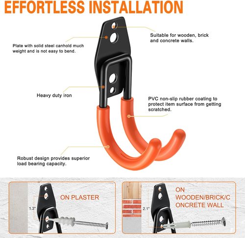 HUPBIPY Heavy Duty Garage Hooks - 6 Pack J Shaped Wall Mounted Tool Organizer for Ladders, Bikes & More