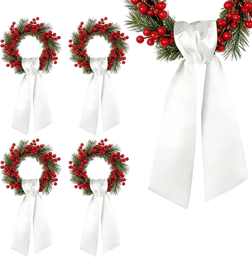 Regine Switzerland 4 Pcs White Wreath Sash - 4.5'' x 56'' Blank Decor for Holiday & Seasonal Events